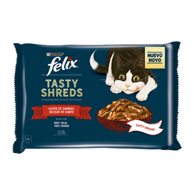 07613287371133 Felix Tasty Shreds Vaca e Frango 4x80g A sua loja de animais online