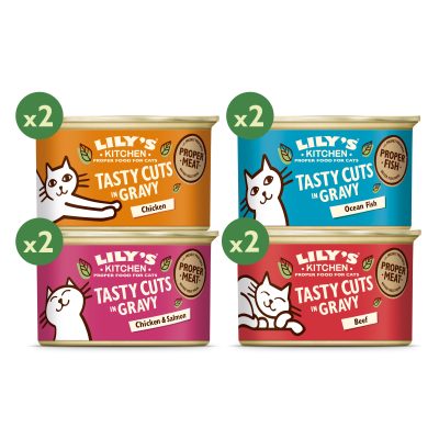 5056273603252 LK WET CAT TASTY CUTS MULTIPACK 8x85g 02 Lily's Kitchen Húmido Gato Tasty Cuts 8x85g