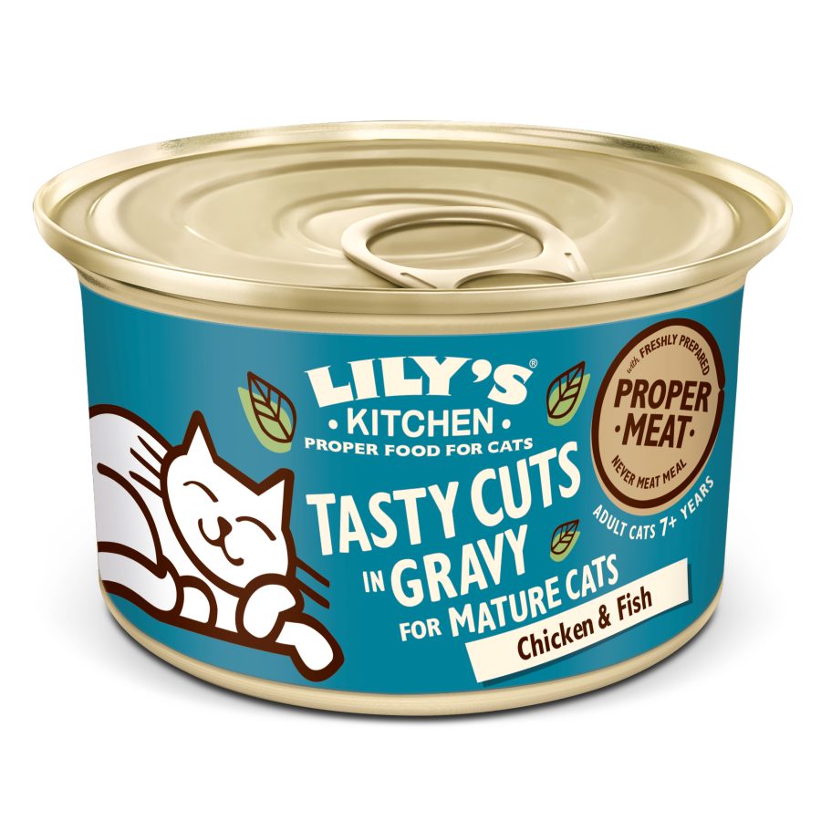 5056273606000 LK Cat Front TastyCuts Mature ChicFish 02 scaled Lily's Kitchen Gato Sénior Tasty Cuts Frango 85g